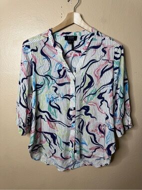 FDJ French Dressing Jeans Shirt Women’s Small Blouse Abstract Print 3/4 Sleeve
